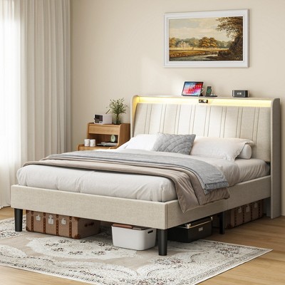 ALEXOUN Platform Bed Frame with Fabric Upholstered Headboard, Wooden Slats Support,for Bedroom,Apartment,