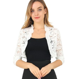 Allegra K Women's Elegant Ruffle Collar Sheer Floral Lace Crop Shrug - 1 of 4