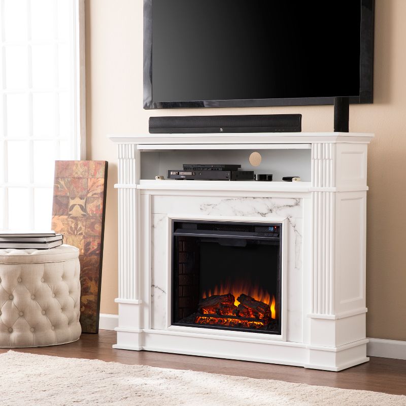 Highpoint Faux Cararra Marble Electric Media Fireplace White - Aiden Lane, 3 of 13