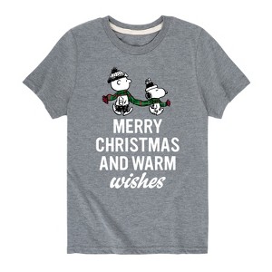 Boys' - Peanuts - Charlie Brown & Snoopy Merry Christmas Warm Wishes Short Sleeve Graphic T-Shirt - 1 of 4