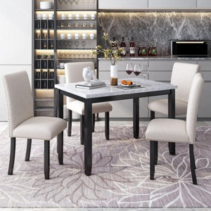 Streamdale Faux Marble 5-Piece Dining Set Table With 4 Thicken Cushion Dining Chairs Home Furniture - 1 of 4