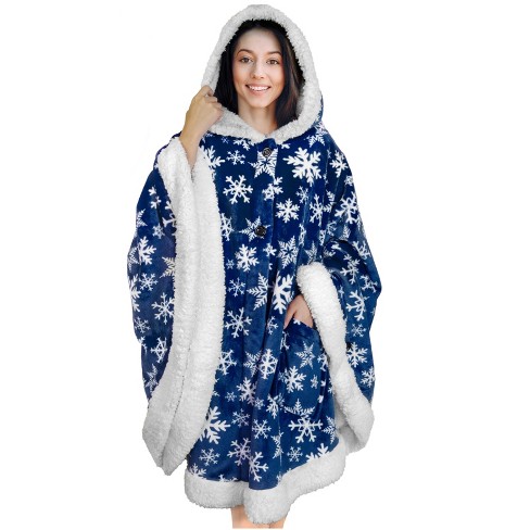 Pavilia Angel Wrap Hooded Blanket For Women Adult, Wearable Cozy Wrap Throw  Fleece Shawl Cape, Snowflake Blue/faux Shearling : Target