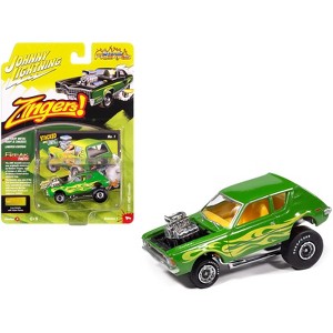 1971 AMC Gremlin Lime Green Metallic with Yellow Flames and Interior 1/64 Diecast Model Cars by Johnny Lightning - 1 of 3
