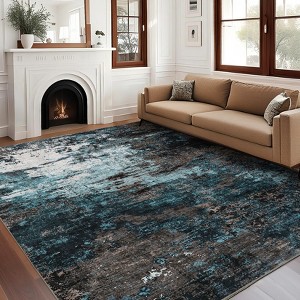 Washable Modern Abstract Area Rugs Soft Low Pile Accent Carpet with Non-Slip Backing Colorful Rug for Living Room - 1 of 4