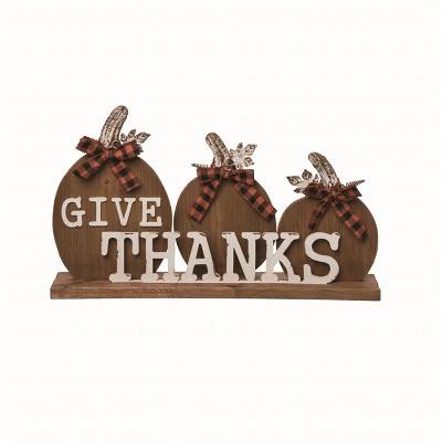 Transpac Wood Brown Harvest Give Thanks Pumpkin Decor