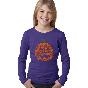 LA Pop Art Girl's Word Art Long Sleeve - Pumpkin - 1 of 4