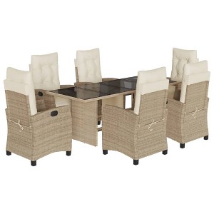 vidaXL Patio Dining Set with Cushions Table and Chair Furniture Poly Rattan - Beige and Cream Glass 6 Piece - 1 of 4