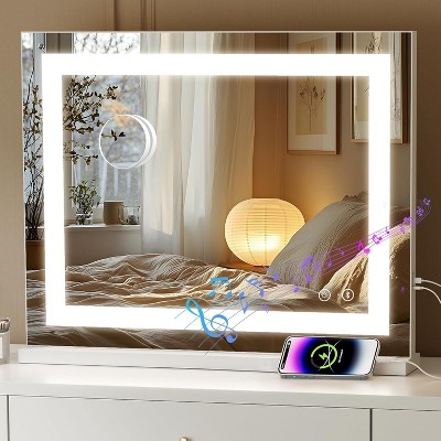 Vanity Mirror with Lights, Diamond Light Strip Makeup Mirror with Tempered Glass, 3 Color Modes, 10X Magnification