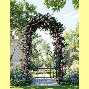 8 Ft Garden Arch Arbor Trellis, Metal Outdoor Steel Arbor with Stakes for Lawn, Party, Wide Sturdy Durable Garden Arch for Climbing Plants - 1 of 4