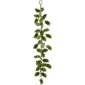 Northlight Glittered Holly with Berry Christmas Garland - 3.5' x 9" - Unlit - 1 of 4