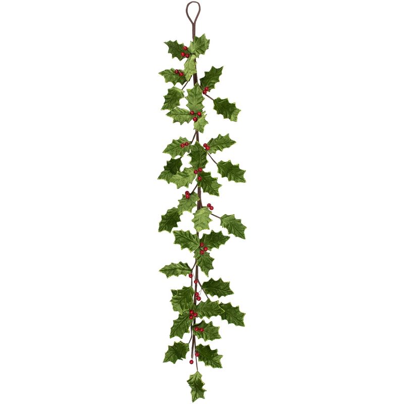 Northlight Glittered Holly with Berry Christmas Garland - 3.5' x 9" - Unlit, 1 of 7