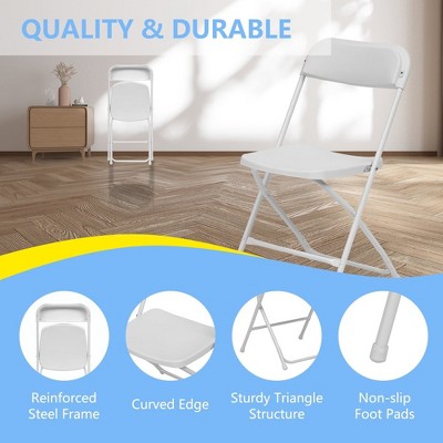 White Plastic Folding Chairs with Steel Frame, Set of 10