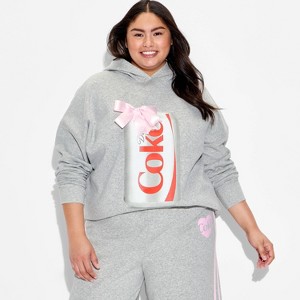 Women's Ribbon Diet Coke Fleece Graphic Hooded Sweatshirt - Gray - 1 of 3