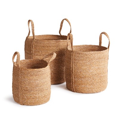 Plum & Post Seagrass Round Baskets With Long Handles Set of 3