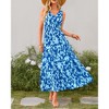 Womens Floral Sundress A-Line Sleeveless Highwaist Maxi Dress Flowy Faux Wrap Maxi Dress with Flounce Hem - 3 of 4