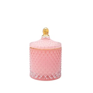 Slickblue Glass Jewelry Jar with Geometric Diamond Facets in Pink or Black Color Option - 1 of 2