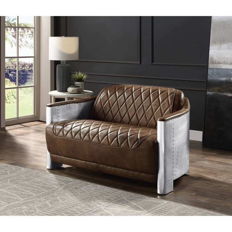50.4&#34; Sedna Sofa Espresso Top Grain Leather and Aluminum - Acme Furniture, 1 of 7