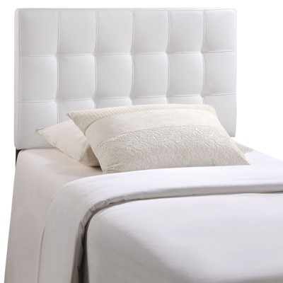 White Twin Upholstered Tufted Leather Headboard