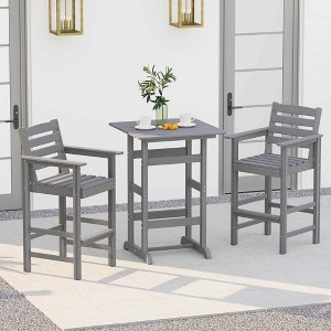 Costway 3-Piece Patio HDPE Bar Set Armchairs with Square High-Top Table Footrest & Backrest Navy/Gray/Brown/Black - 1 of 4