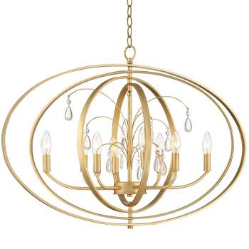 Possini Euro Design Gold Leaf Pendant Chandelier 32" Wide Modern Clear Crystal 8-Light Fixture for Dining Room House Home Foyer