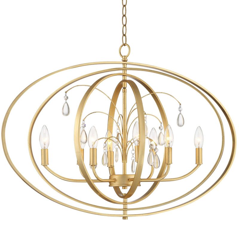 Possini Euro Design Gold Leaf Pendant Chandelier 32" Wide Modern Clear Crystal 8-Light Fixture for Dining Room House Home Foyer, 1 of 9