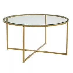 Vivian Glam X Leg Round Coffee Table Glass/Gold - Saracina Home