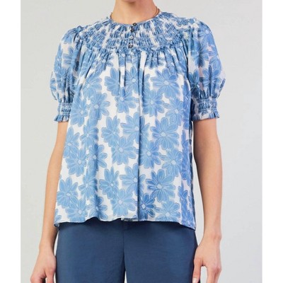 Women's Floral Smocked Neck Blouse - current air