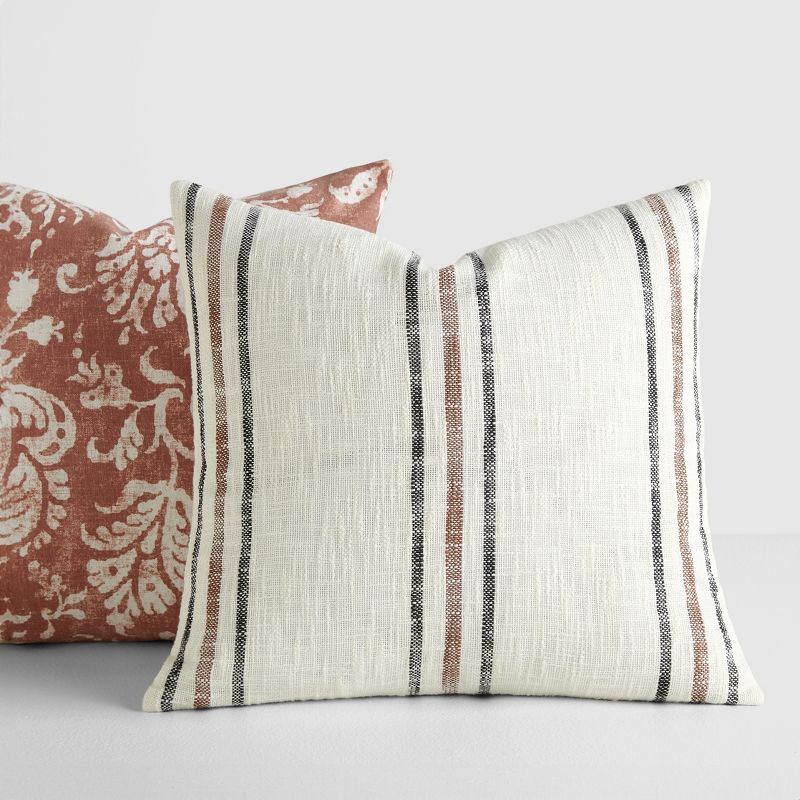 2-Pack Yarn-Dyed Patterns Terracotta Throw Pillows - Becky Cameron, Terracotta Yarn-Dyed Framed Stripe / Distressed Floral, 20 x 20, 6 of 9