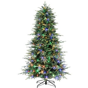 6ft Pre-Lit Artificial Fir Christmas Tree, 1,350 PE/PVC Branch Tips, 300 Lights with Remote Control & 11 Modes, Green - 1 of 4