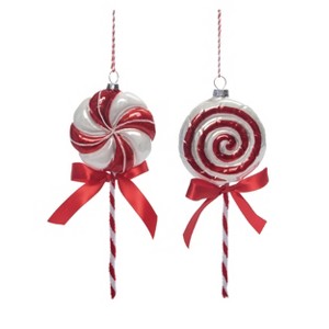 Transpac Glass Peppermint Lollipop Ornaments Set of 2 Red Christmas Tree Decorations for Holiday Decor and Gifts - 1 of 1
