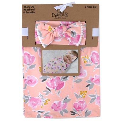 Baby Essentials Primrose Floral Swaddle Blanket and Headband