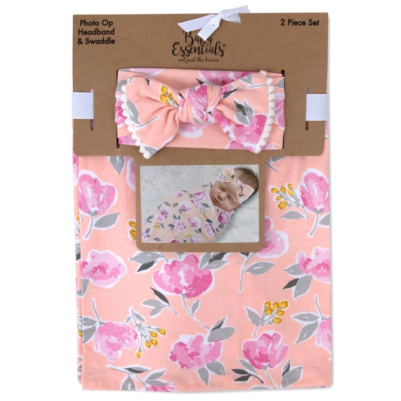 Baby Essentials Rose Floral Swaddle Blanket, 1 of 4