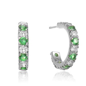 Guili Sterling Silver Hoop Earrings with Green, Red & Blue CZ – Colorful Sparkle in a Sleek Silhouette for Everyday Style and Elegance - 1 of 3