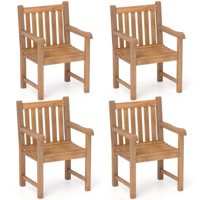 Tangkula 4 PCS Teak Wood Patio Dining Chair Outdoor Armchair w/ Slatted Seat & Solid Legs