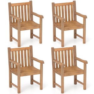 Tangkula 4 PCS Teak Wood Patio Dining Chair Outdoor Armchair w/ Slatted Seat & Solid Legs - 1 of 4