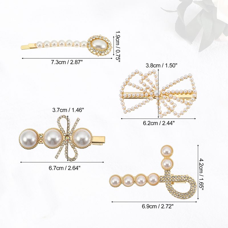 Unique Bargains Girl's Pearl Cute Style Metal Hair Clip White 1 Set of 4 Pcs, 3 of 7