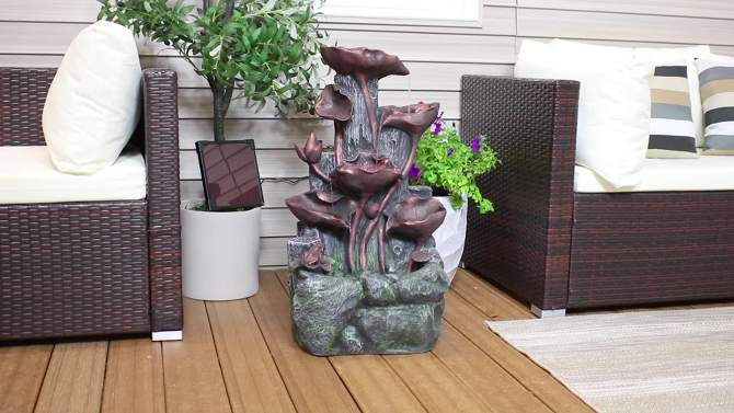 Sunnydaze Outdoor Solar Powered Tiered Driftwood and Flourishing Stem Rock Fountain with LED Light - 29", 2 of 17, play video