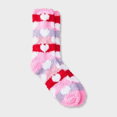 Women's Stripey Hearts Valentine's Day Cozy Crew Socks - Pink/Red/Purple 4-10