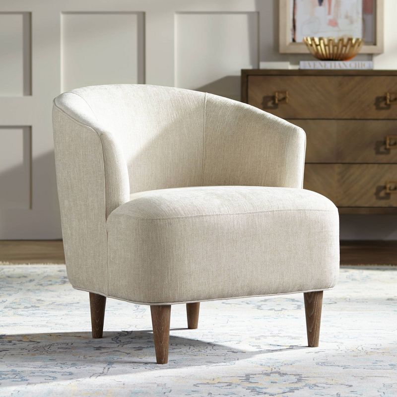 55 Downing Street Herringbone Beige Fabric Modern Accent Chair, 2 of 10