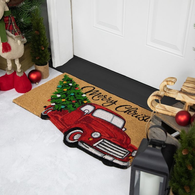 Northlight Red and Green Vintage Truck "Merry Christmas" Outdoor Natural Coir Doormat 18" x 30", 3 of 7