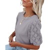 Women's Lightweight Short Sleeve Crewneck Sweaters Knit Pullover Tops with Casual Crochet Sleeve Blouse,Gray - S - 2 of 3