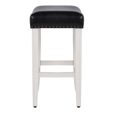 Modern Farmhouse 24" Black Leather Saddle Seat Counter Stool