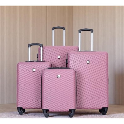 Vynxaria 4-Piece Pink ABS Lightweight Luggage Set 16/20/24/28" with Rotating Wheels TSA Lock
