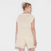 Pride Adult Boxy Oversized V-Neck Open Knit Stitch Pullover Sweater - Ivory Striped - 2 of 3
