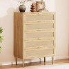Rattan 5 Drawer Dresser, 44" Tall Narrow Chest of Drawer, Farmhouse Wooden Vertical Dresser with Metal Legs and Handles, Modern Dresser - 3 of 4