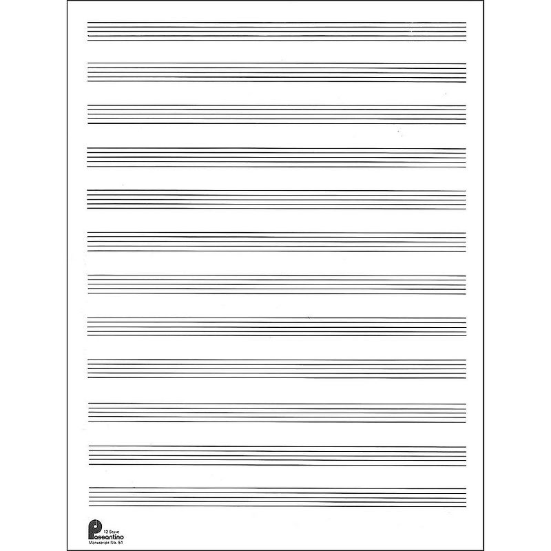 Music Sales Passantino Manuscript Paper Old #51, 12 Stave, 80 Pages, 9X12, 1 of 2
