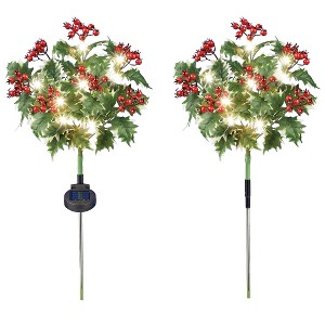 Collections Etc Solar Powered Holly Bush Stakes - Set of 2 - 1 of 2