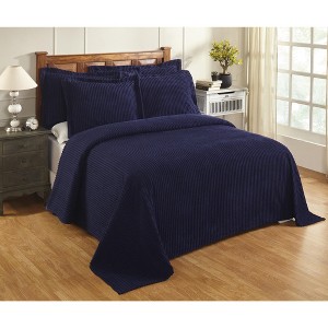 Twin Jullian Collection 100% Cotton Tufted Unique Luxurious Bold Stripes Design Bedspread Navy - Better Trends - 1 of 3