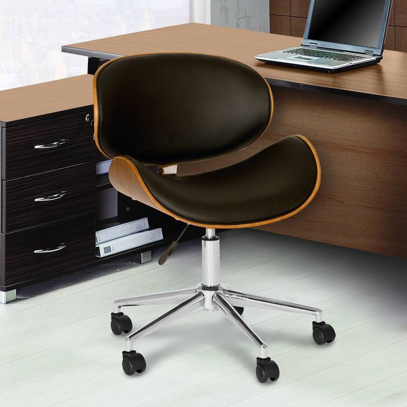 Daphne Faux Leather Chrome Office Chair Black/Walnut - Armen Living, 1 of 5