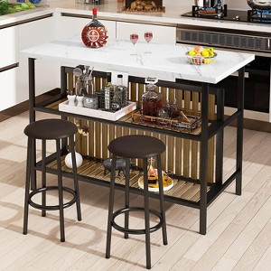 Hooseng Dining Table Set for 2, Kitchen Island with Seating Bar Table Set with Storage, Space Saving Kitchen Island with 2 Shelves, white - 1 of 4
